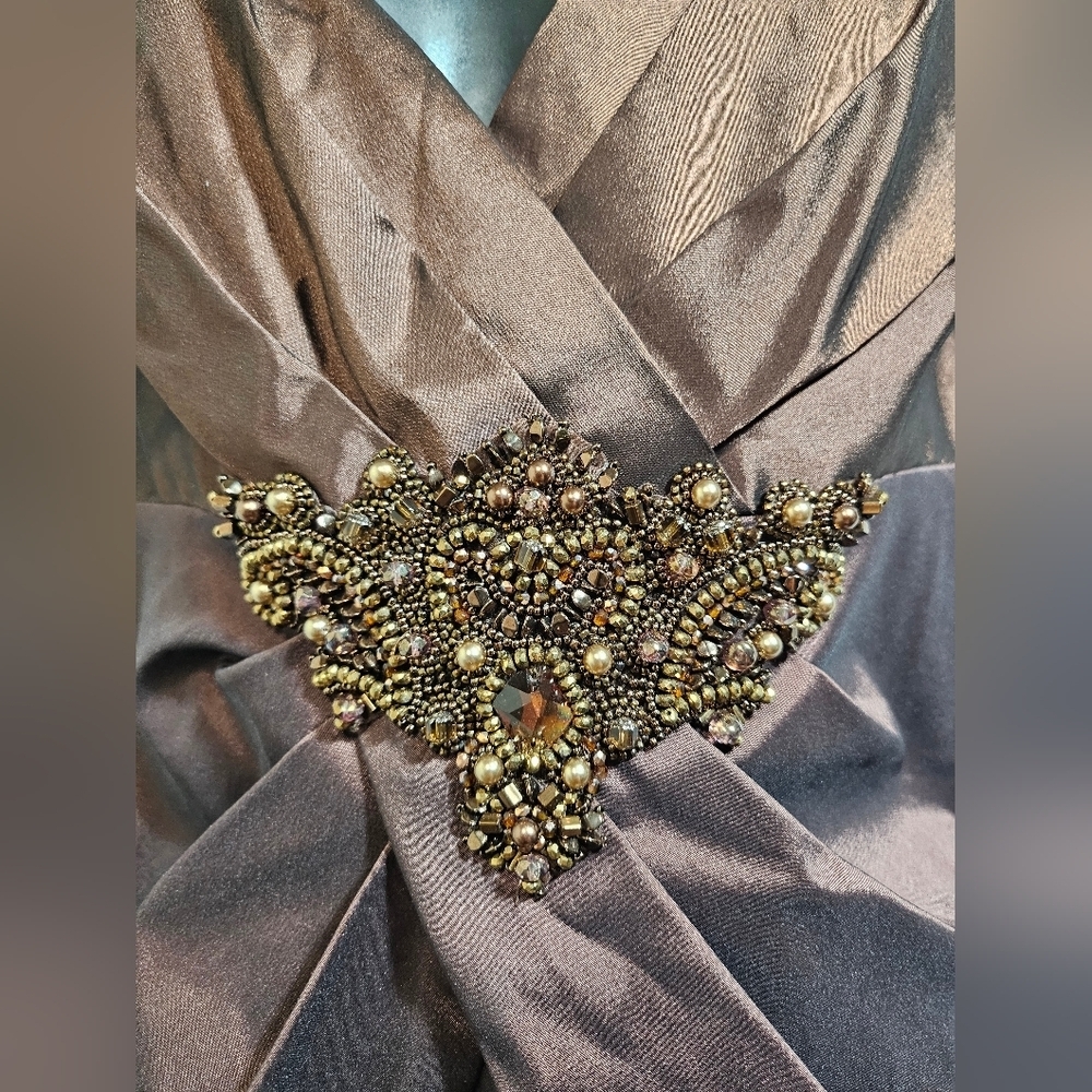 David Meister Brown Copper Bronze Cocktail Dress Beaded 6 - Picture 4 of 16